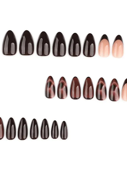 KissICON Autumn Almond False Nails 24Pcs Glossy Brown Leopard