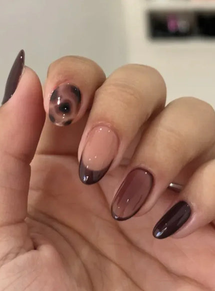 KissICON Autumn Almond False Nails 24Pcs Glossy Brown Leopard