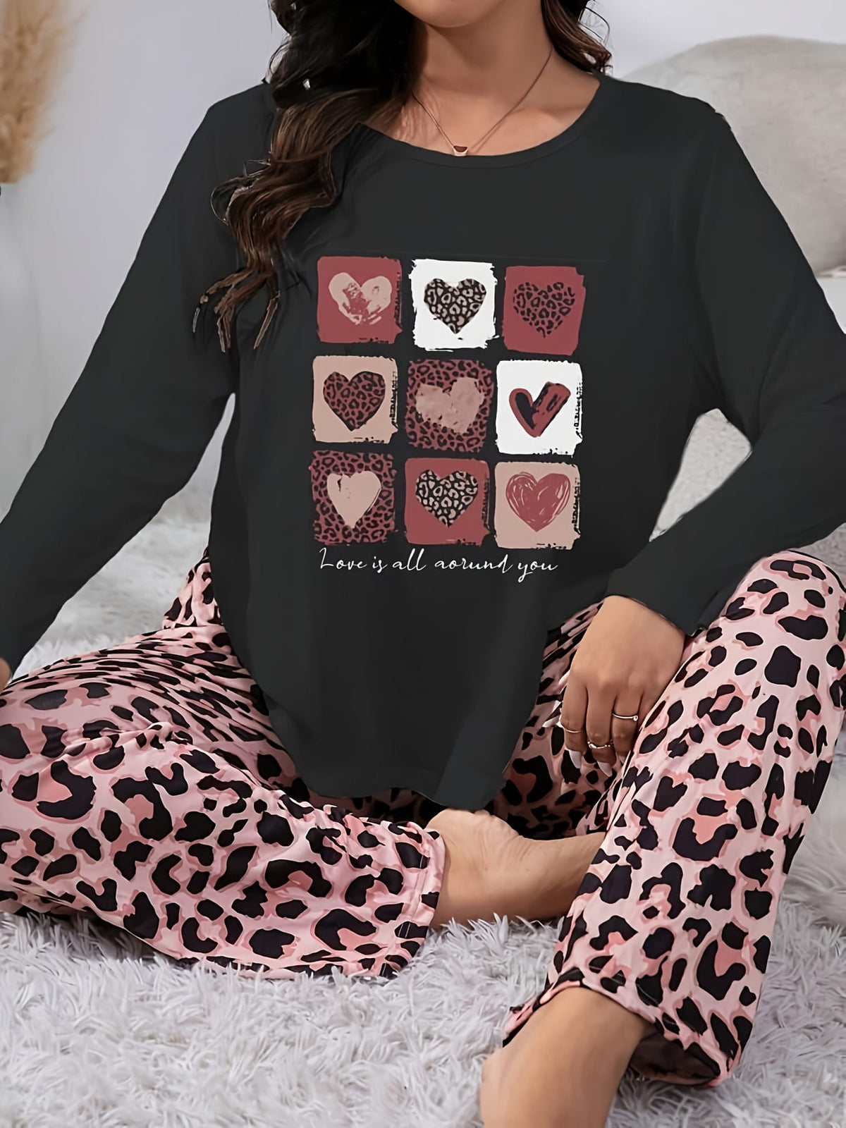 jkthpu-45 Autumn and winter pajama suit for plus size