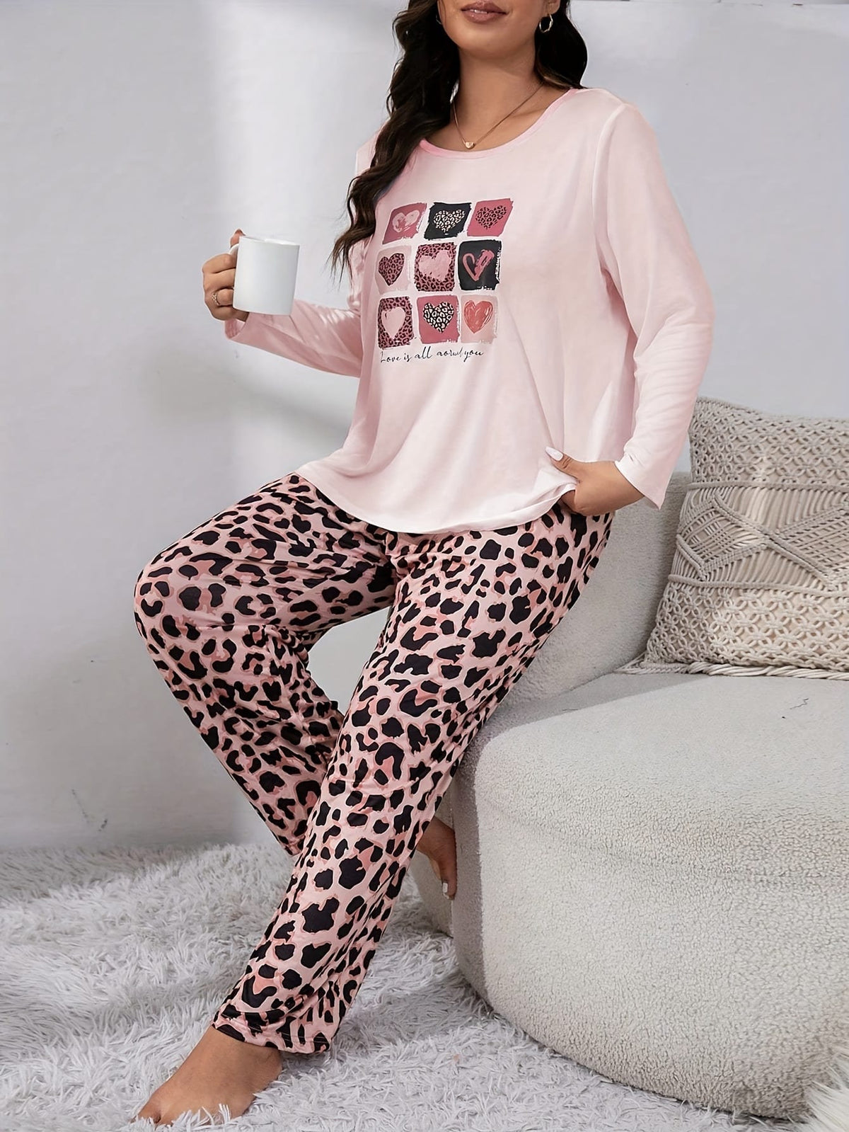 jkthpu-45 Autumn and winter pajama suit for plus size