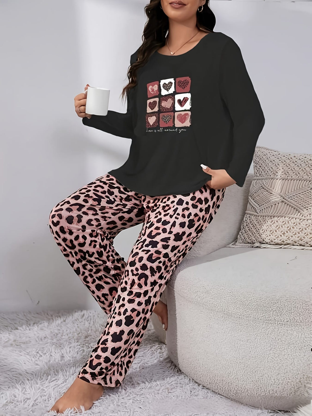 jkthpu-45 Autumn and winter pajama suit for plus size