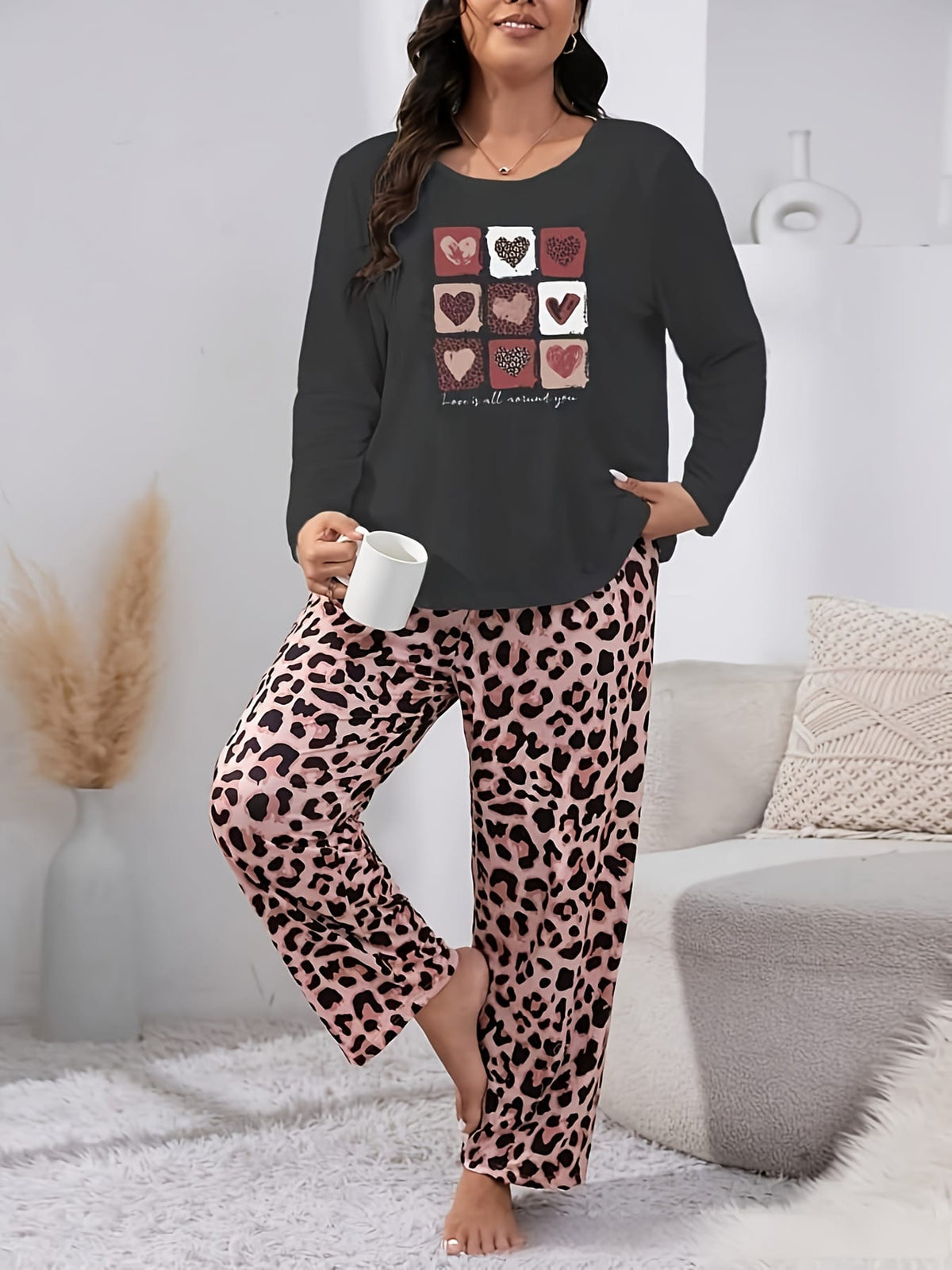 jkthpu-45 Autumn and winter pajama suit for plus size