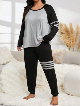 jkthpu-45 Autumn and Winter Women's Casual Striped Gray-Black Oversized