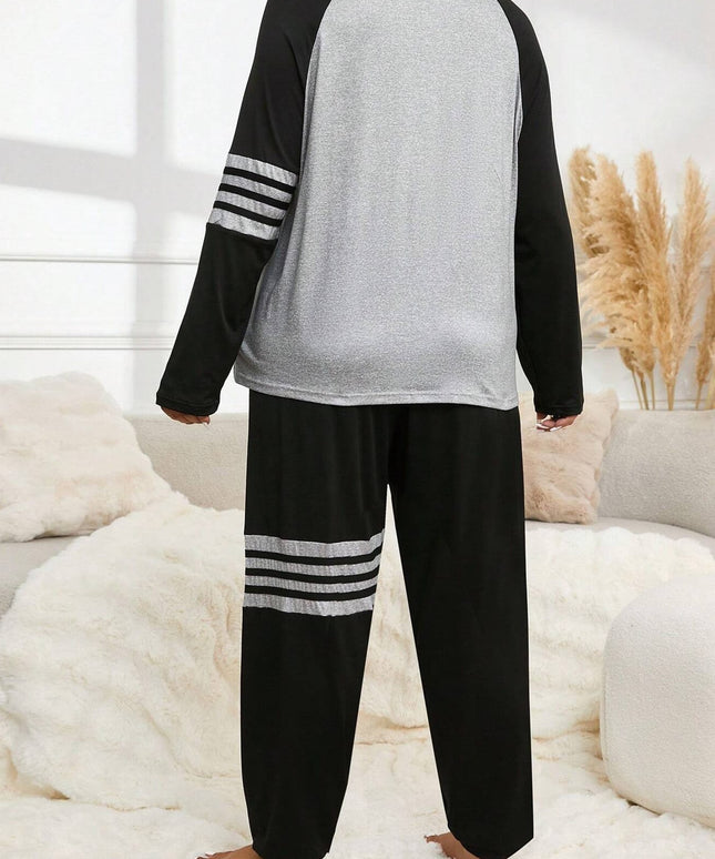 jkthpu-45 Autumn and Winter Women's Casual Striped Gray-Black Oversized