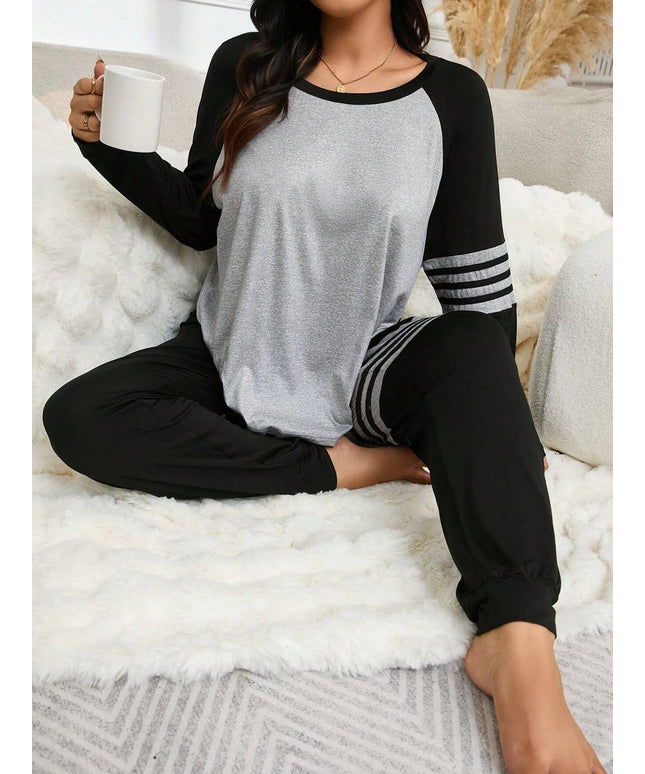 jkthpu-45 Autumn and Winter Women's Casual Striped Gray-Black Oversized