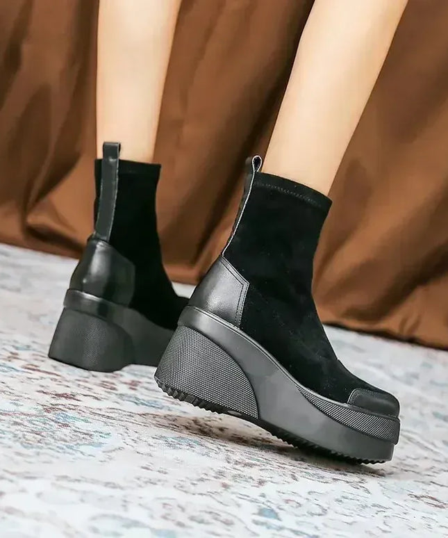 KissICON Autumn Increase Platform Short Boots Classic Black Wedges