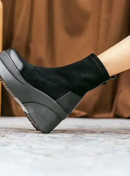 KissICON Autumn Increase Platform Short Boots Classic Black Wedges