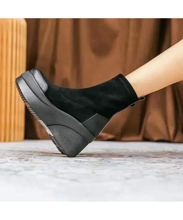 KissICON Autumn Increase Platform Short Boots Classic Black Wedges