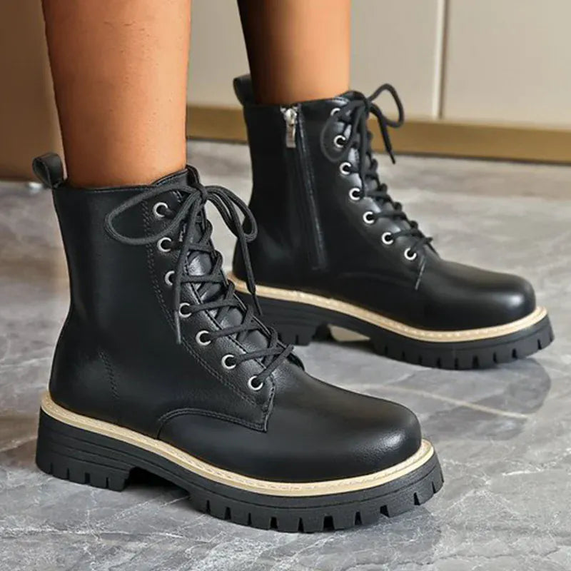 KissICON Autumn Winter Fashion Round Toe Shoes Women Pu