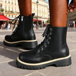 KissICON Autumn Winter Fashion Round Toe Shoes Women Pu