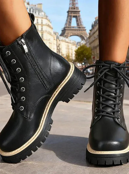 KissICON Autumn Winter Fashion Round Toe Shoes Women Pu