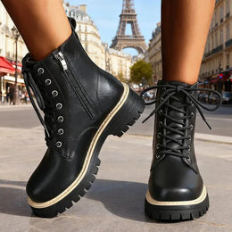 KissICON Autumn Winter Fashion Round Toe Shoes Women Pu