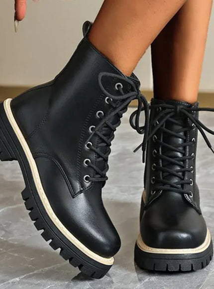 KissICON Autumn Winter Fashion Round Toe Shoes Women Pu