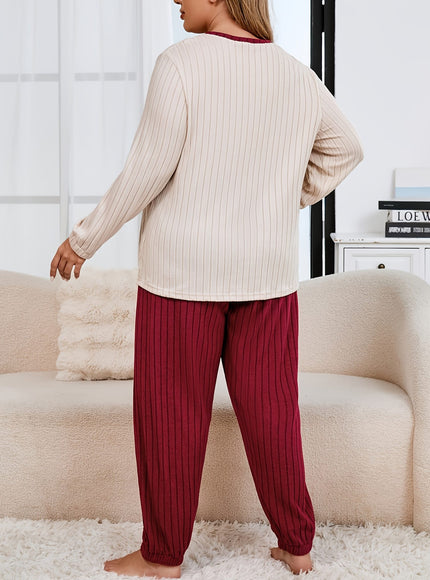 jkthpu-45 Autumn/Winter Plus Size Women's Casual Style Pajama Set,