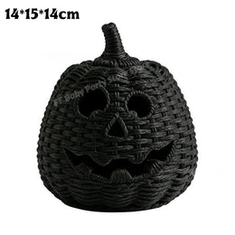 KissICON B Halloween Decorations Hand-Woven Wicker Pumpkin Lantern Witch Hat Storage Box Home Decorative Statue Ornaments Christmas Decor