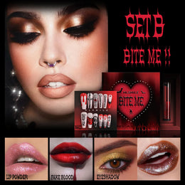 KissICON B Halloween Makeup Set Glitter Lip Glaze Fake Blood Wearing Armor 4pcs/set Festive Set Trick or Treat Cosmetics Makeup For Women