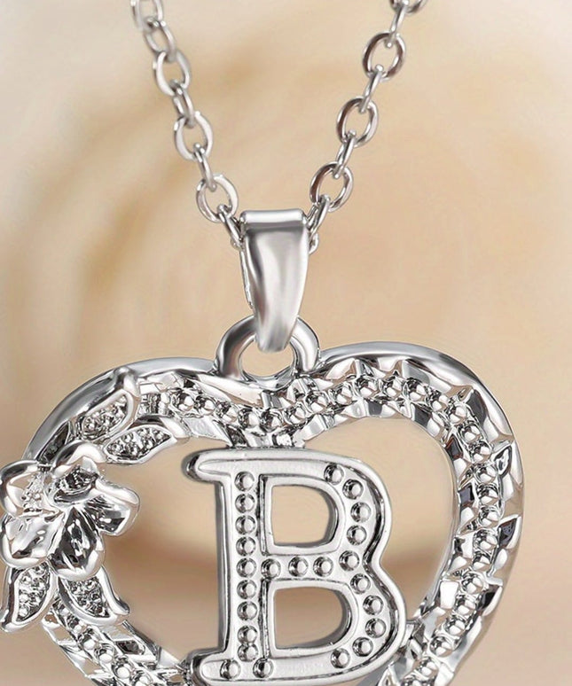 jkthpu-45 B KissIcon Elegant Initial Heart Necklace - CZ Birthstone