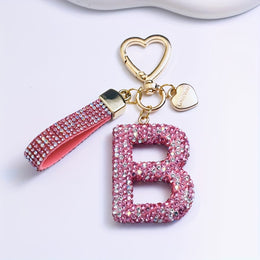 KissICON B Sparkling Pink  White Initial PVC Keychain Gift
