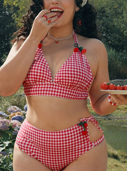 Women's Fashionable Plaid Cherry Bikini – Stretch
