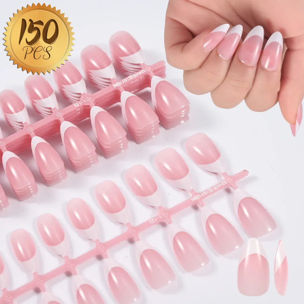 KissICON B1 KissIcon Nude Pink Almond Nails White Tip -