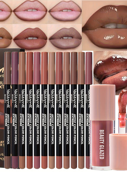 KissICON B180-104+VA12PC heise 13pc Waterproof Longlasting Lip Liner Glaze
