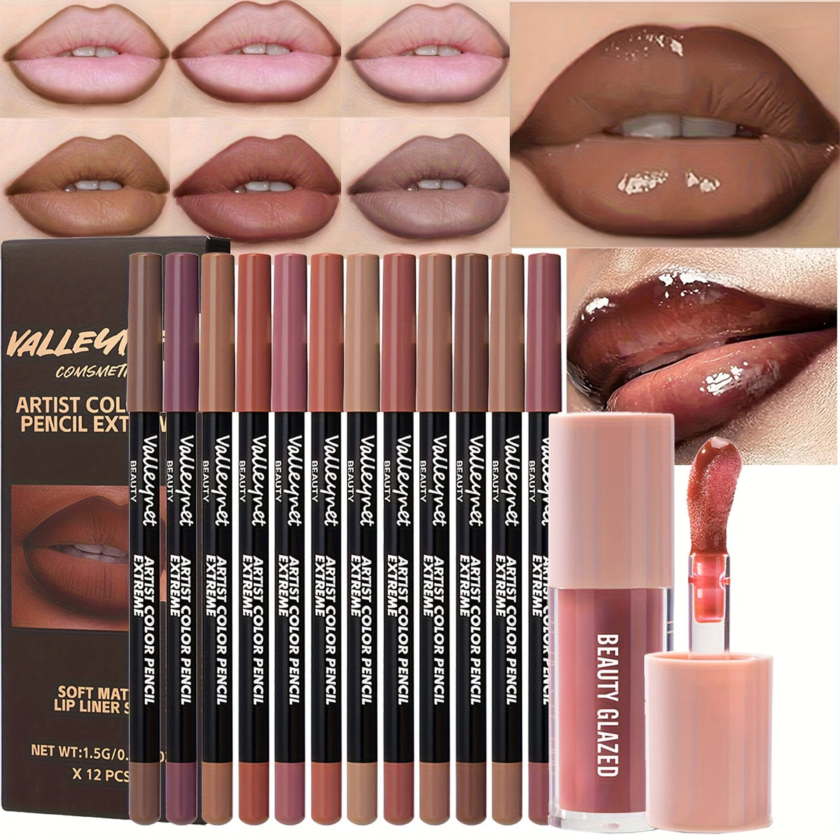 KissICON B180-104+VA12PC heise 13pc Waterproof Longlasting Lip Liner Glaze