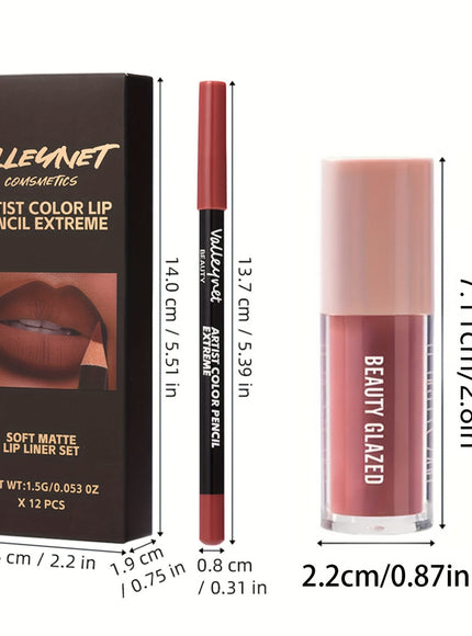 KissICON B180-104+VA12PC heise 13pc Waterproof Longlasting Lip Liner Glaze