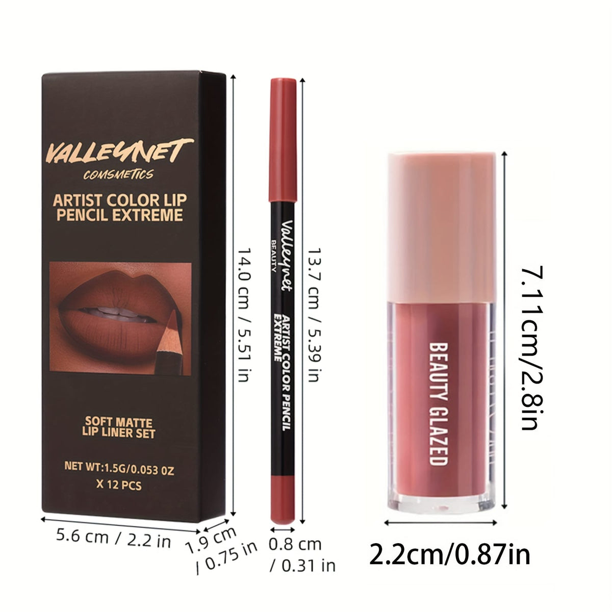 KissICON B180-104+VA12PC heise 13pc Waterproof Longlasting Lip Liner Glaze