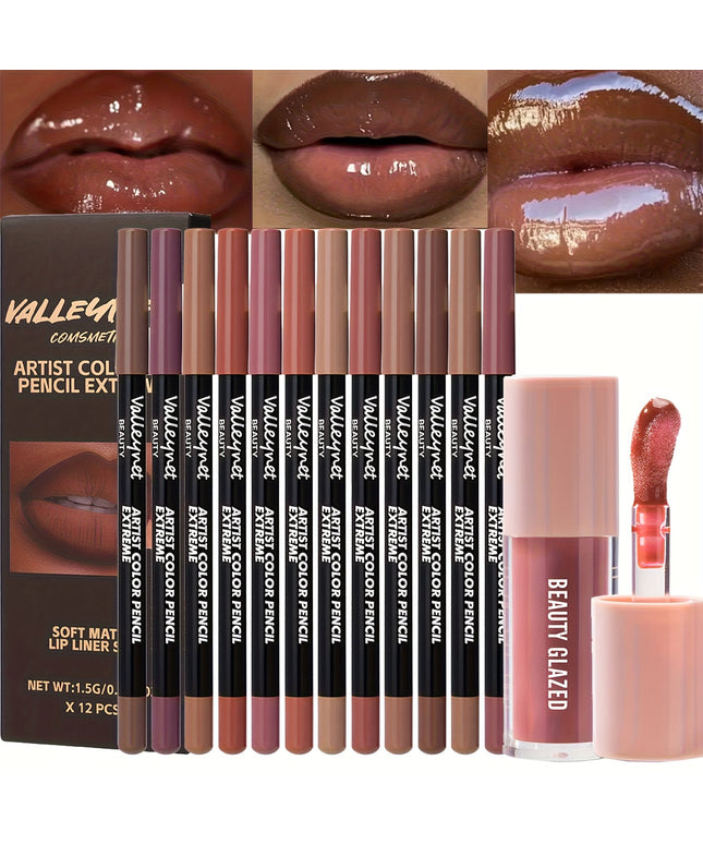 KissICON B180-104+VA12PC heise 13pc Waterproof Longlasting Lip Liner Glaze