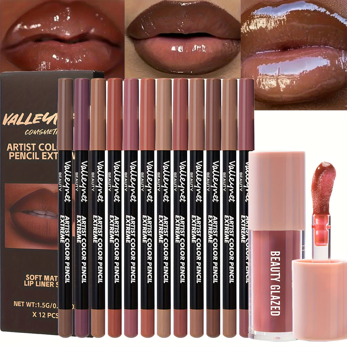 KissICON B180-104+VA12PC heise 13pc Waterproof Longlasting Lip Liner Glaze