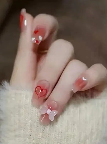 KissICON B386 White French Press On Nails 3D Bowknot Full