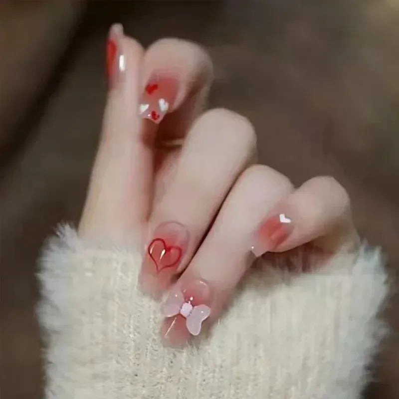 KissICON B386 White French Press On Nails 3D Bowknot Full