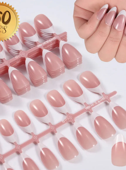 KissICON B4 KissIcon Nude Pink Almond Nails White Tip -
