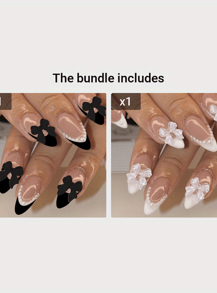 KissIcon Black French Tip Almond Nails - Glossy