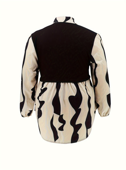 Stylish Plus Size Abstract Striped Blouse - Women's Casual Long Sleeve Button Down Shirt for Spring - Soft, Breathable, Comfortable, and Elegant Clothing for Curvy Women