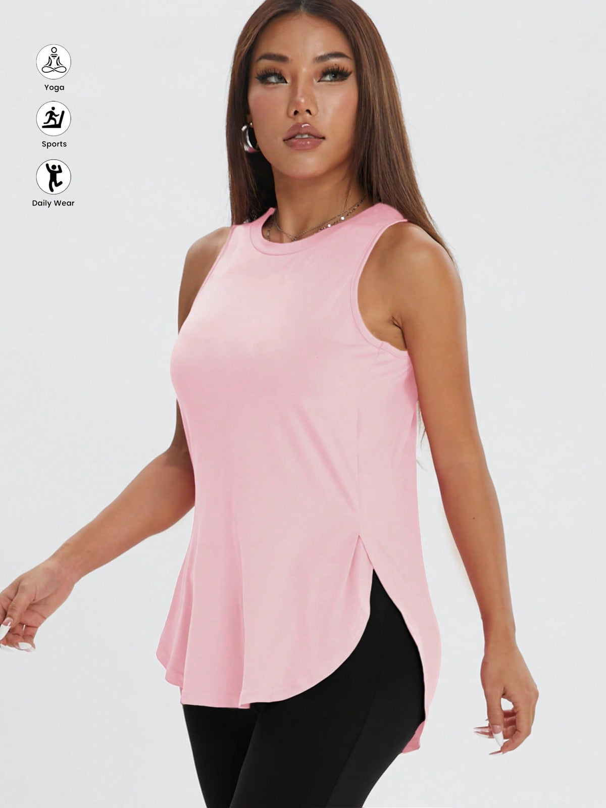 ZW Sports Apparel Baby Pink / XS Casual Loose Side Slit Sleeveless Pullover Workout Top