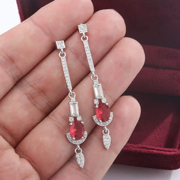 KissICON Baguette Oval Ruby Tassel Stud Earrings - Full Diamond Glow