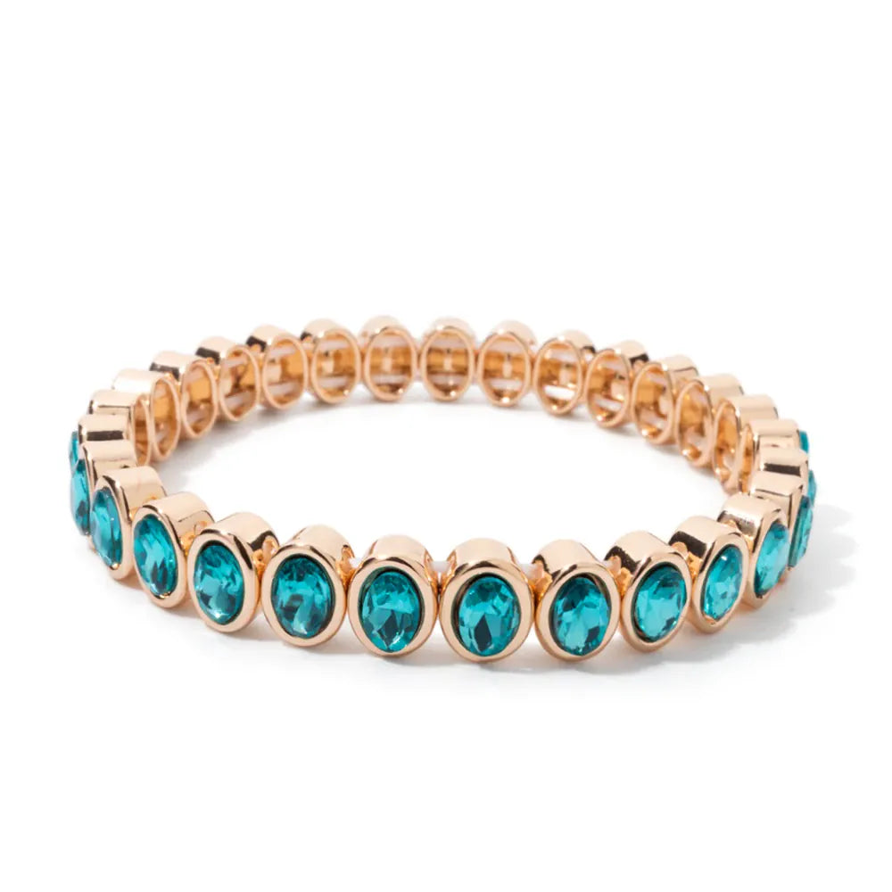 KissICON Bangle 11 / China Mainland / 52-54mm 6x8mm Enamel Crystal Bracelets For Women Gold Color Zirconia Rhombus Bead Elastic Bangle