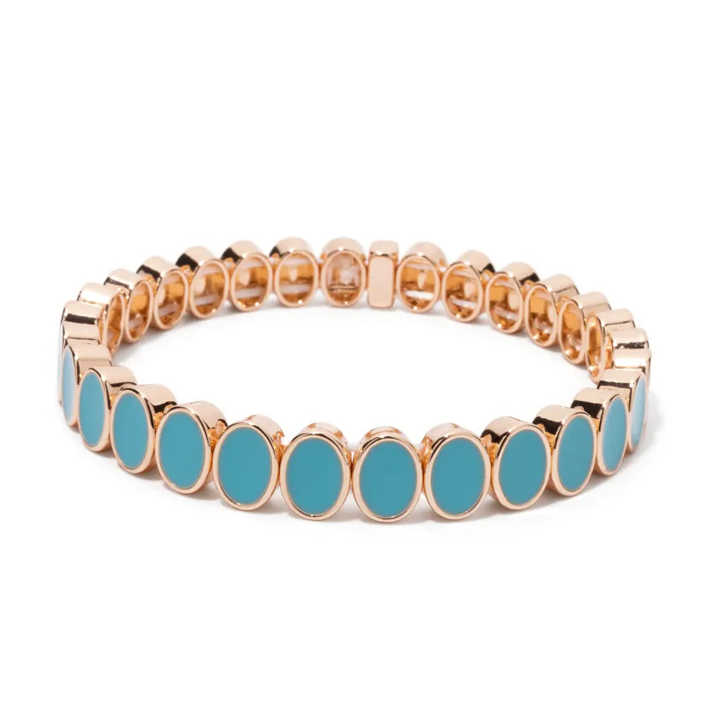 KissICON Bangle 13 / China Mainland / 52-54mm 6x8mm Enamel Crystal Bracelets For Women Gold Color Zirconia Rhombus Bead Elastic Bangle