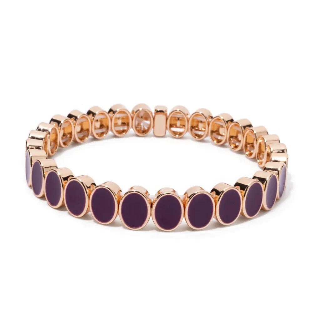KissICON Bangle 14 / China Mainland / 52-54mm 6x8mm Enamel Crystal Bracelets For Women Gold Color Zirconia Rhombus Bead Elastic Bangle