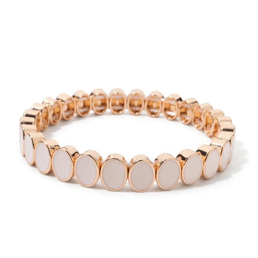 KissICON Bangle 5 / China Mainland / 52-54mm 6x8mm Enamel Crystal Bracelets For Women Gold Color Zirconia Rhombus Bead Elastic Bangle