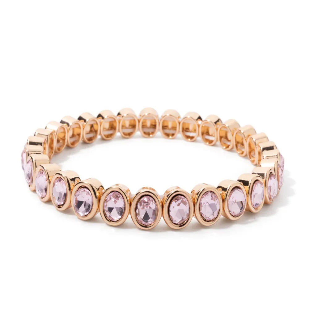 KissICON Bangle 8 / China Mainland / 52-54mm 6x8mm Enamel Crystal Bracelets For Women Gold Color Zirconia Rhombus Bead Elastic Bangle
