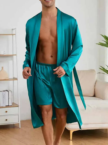 KissICON Baroque Silky Satin Lounge Set Robe Shorts Nightgown