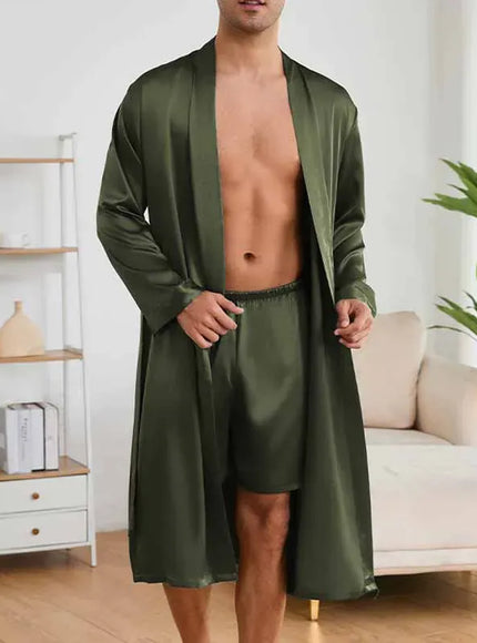 KissICON Baroque Silky Satin Lounge Set Robe Shorts Nightgown