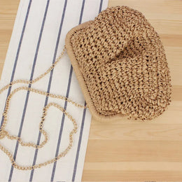 KissICON Beach Vacation Straw Metal Chain Crossbody –