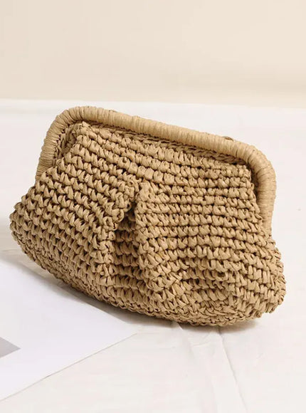 KissICON Beach Vacation Straw Metal Chain Crossbody –