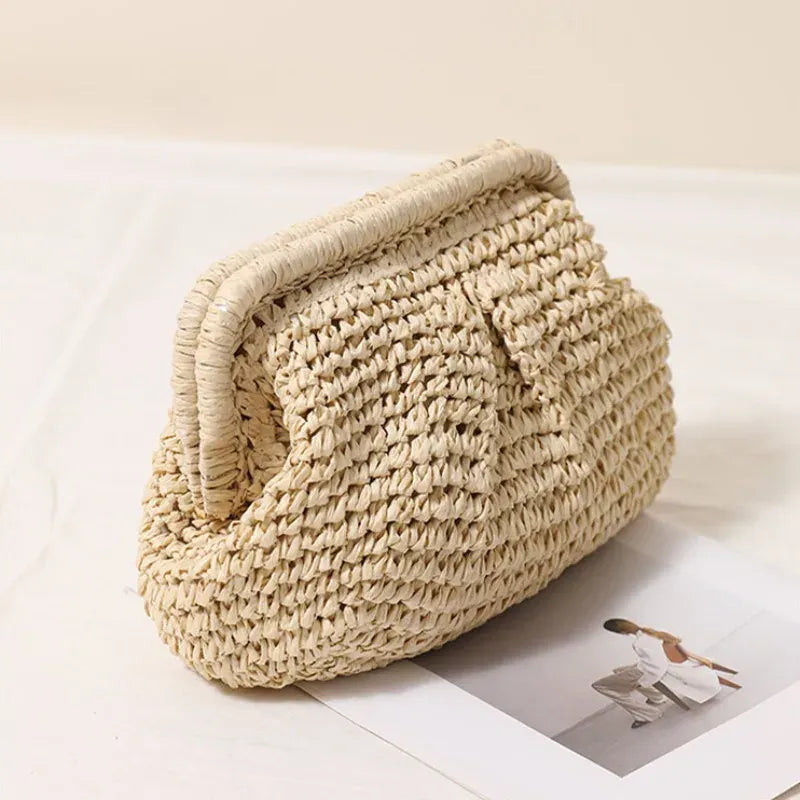 KissICON Beach Vacation Straw Metal Chain Crossbody –