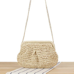 KissICON Beach Vacation Straw Metal Chain Crossbody –