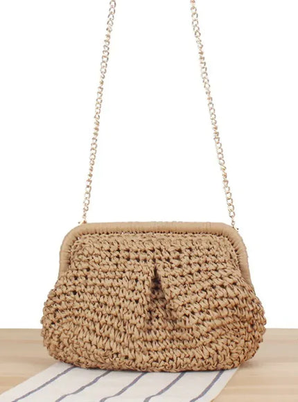 KissICON Beach Vacation Straw Metal Chain Crossbody –