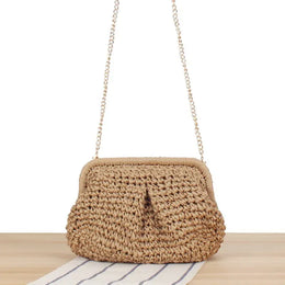 KissICON Beach Vacation Straw Metal Chain Crossbody –